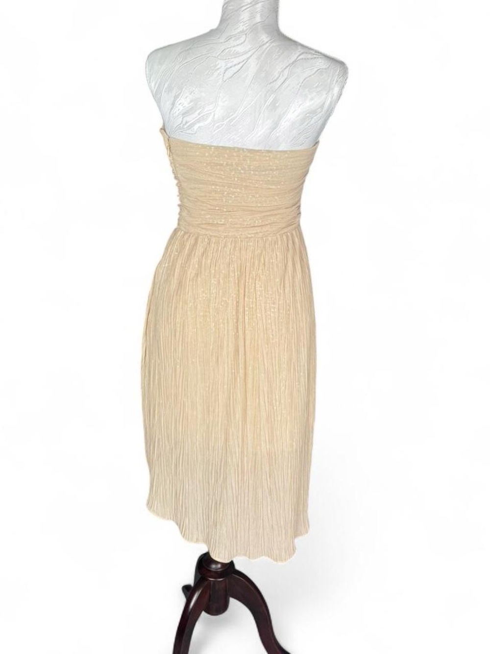 Express Strapless Champagne Pleated Dress Size 4 Metallic Shimmer Cocktail Party - Picture 3 of 6